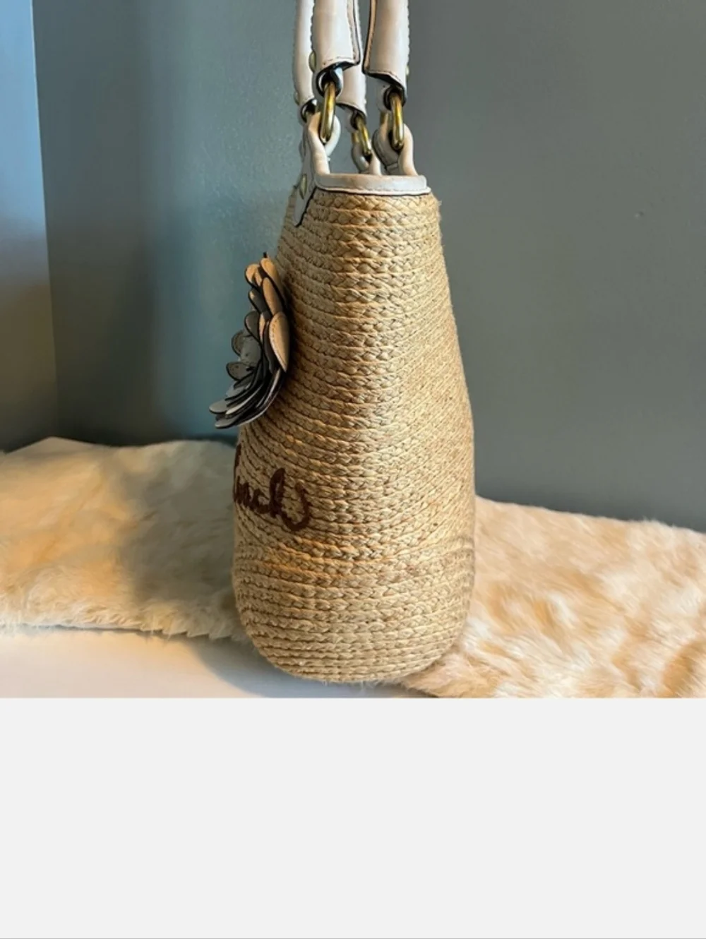 Coach Bleecker Natural Straw Leather Flower Tote - Picture 3 of 12